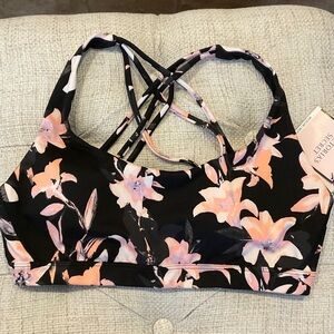 Victoria's Secret Black and Pink Floral Sports Bra